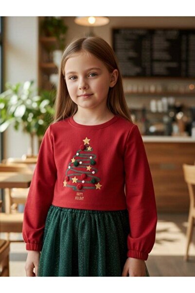 Zekids Girl's Pompom Glitter Christmas Themed Dress