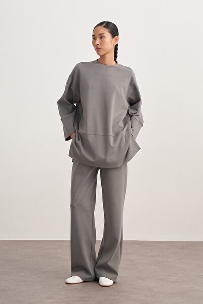 EBU Prive Γυναικείο Interlok Oversize Σακάκι με Αξεσουάρ Σάλι Φουμέ