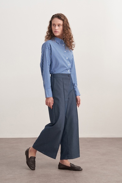 EBU Prive Women's Gabardine Culotte Pants Jeans Blue