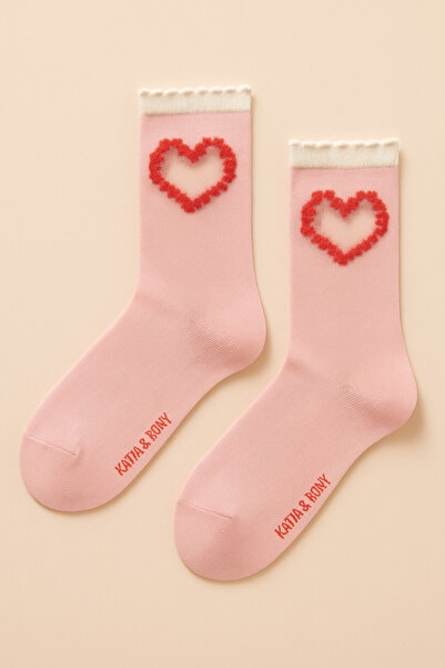 Katia&Bony Women's Tulle Heart Socks Pink