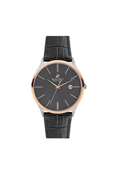 Beverly Hills Polo Club Bp3045X.551 Men's Wristwatch | 42mm Silver/Rosegold Case, Black Leather Band
