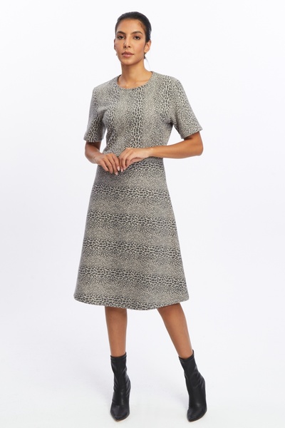 M MOONCOVER Mooncover Kadın Leopar Desen Triko Elbise – İtalyan Dokulu, Yumuş...
