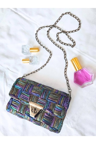 rmys Kanvas Örgü Omuz Çantası/ Simli Siyah