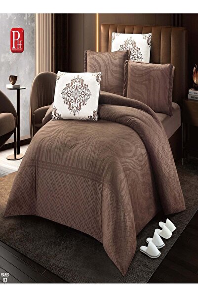 panorama home طقم لحاف مخملي فاخر من ١٠ قطع لسرير مزدوج - نقشة منحوتة