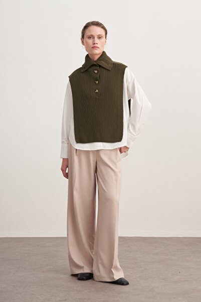 EBU Prive Women's Buttoned Knitwear Sweater Khaki