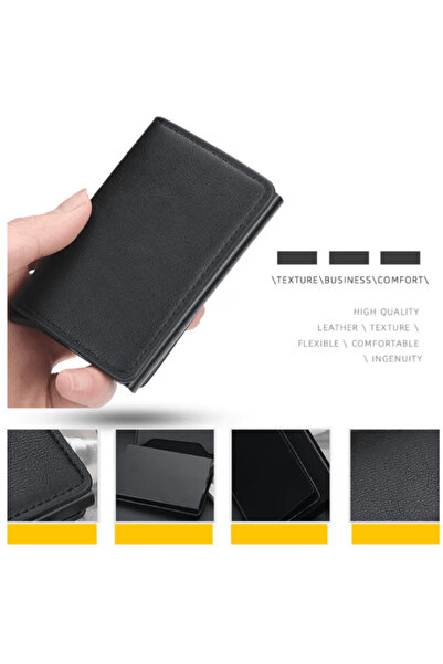CRM Slim Leather Wallet with Aluminum Card Holder, CRM, RFID Protection, Black