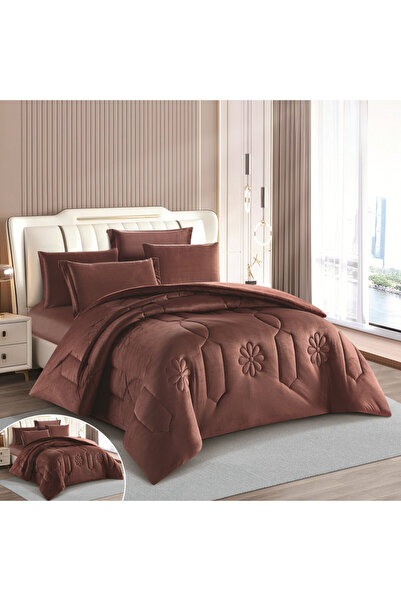 HOURS Livory double-sided winter bedspread with faux fur and velvet, suitable for a single bed size 120x200 cm, 4-piece set (Liana-05)