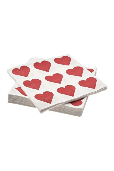 IKEA Winter Patterned Napkin Heart White-Red 33X33 cm 30 Pieces
