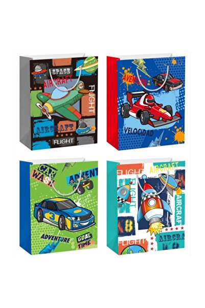 SONORH Set de 4 pungi cadou, 41*30*12 cm, cu model festiv, pentru zile de naș...