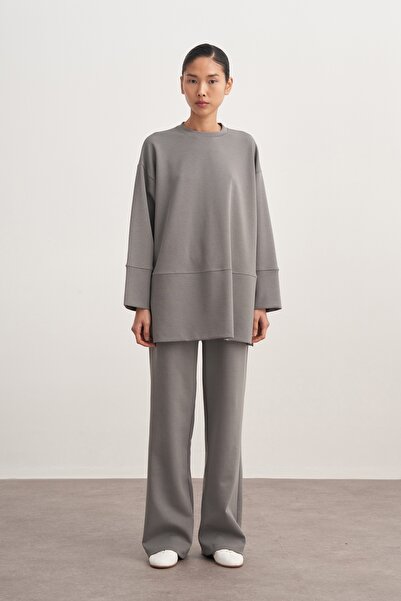 EBU Prive Γυναικείο Interlok Oversize Σακάκι με Αξεσουάρ Σάλι Φουμέ