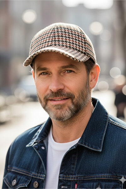 Takı Dükkanı Men's Houndstooth Pattern Thick Fabric Lined Cap Hat Cp240