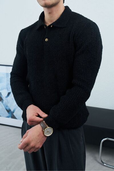 TÜZeMEN Collared Buttoned Knitted Sweater