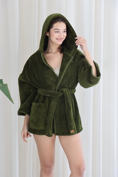 CAKKATEX رداء صباحي قصير من ويلسوفت، مصنوع من القطيفة فائقة النعومة، مزود بجي...