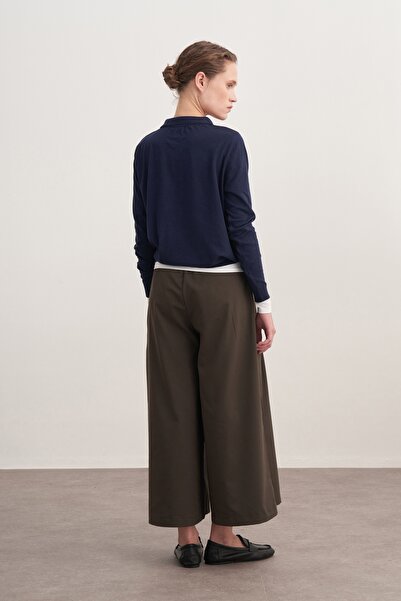 EBU Prive Women's Gabardine Double Pleated Trousers Dark Khaki