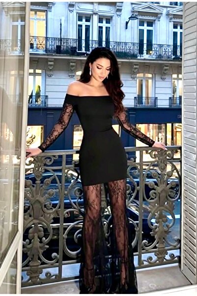 LAPİS Kayık yaka dantel elbise