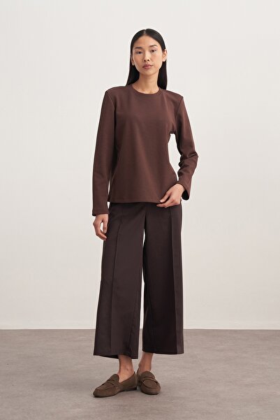 EBU Prive Γυναικείο παντελόνι Gabardine Culotte καφέ