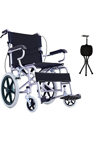 Relax Smart كرسي متحرك خفيف الوزن قابل للطي - مقعد داعم مريح، أسود، يتضمن عصا...