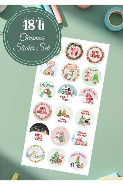 Miona Yılbaşı Sticker, Karışık Mutlu Yıllar Seti, 18 adet (1 sayfa)