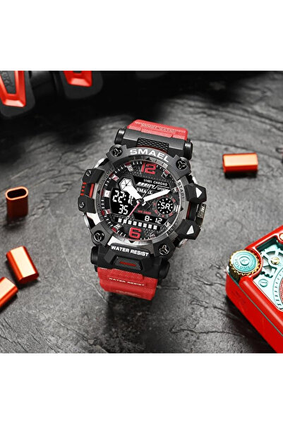 SMAEL Men's Wristwatch Dual Time Chronograph Stopwatch Sport Army Style Military Alarm Red