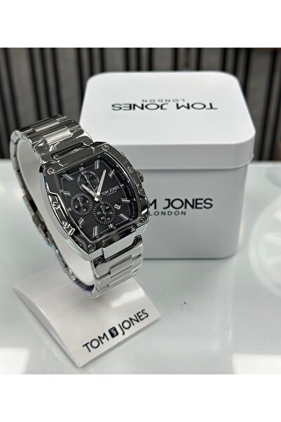 Tom Jones Siyah Kadran Köşeli Kasa Çelik Kordon ERKEK KOL SAATİ