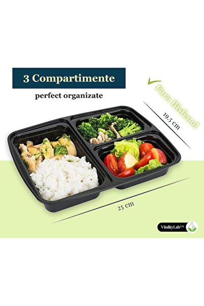 Vitality Lab Compartment Lunch Box Set - 5 pcs, 3 Compartments, 1 L, Leakproof