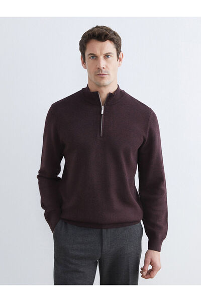 LC Waikiki Burgundy Mock Neck Men's Knitwear Sweater