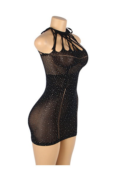 Lingerie and Fashion Style Sparkle Glitter Rhinestone Fishnet Hollow Bodystocking