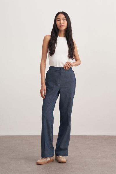 EBU Prive Women's Gabardine Palazzo Pants Denim Blue