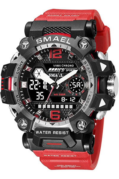 SMAEL Men's Wristwatch Dual Time Chronograph Stopwatch Sport Army Style Military Alarm Red