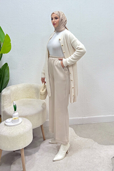 Tesettür Diyarı Scuba Fabric Elastic Waist Pare Hijab Pants - Beige
