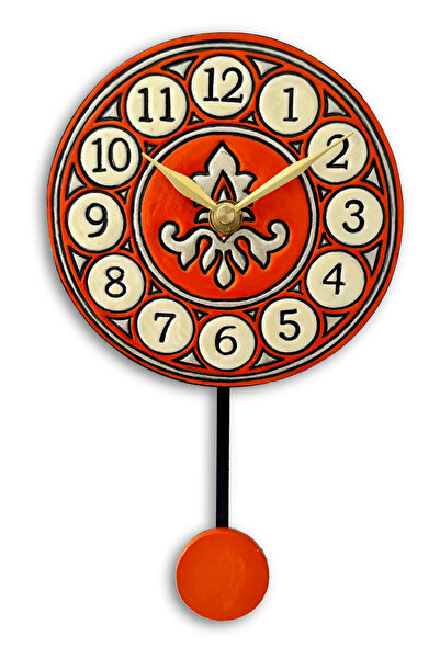 Tick Tack Clocks Retro - Turuncu Seramik Sarkaçlı Duvar Saati – El Yapımı Tas...