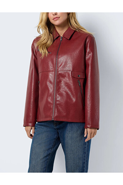 Noisy May Noisy May faux leather jacket, cherry red