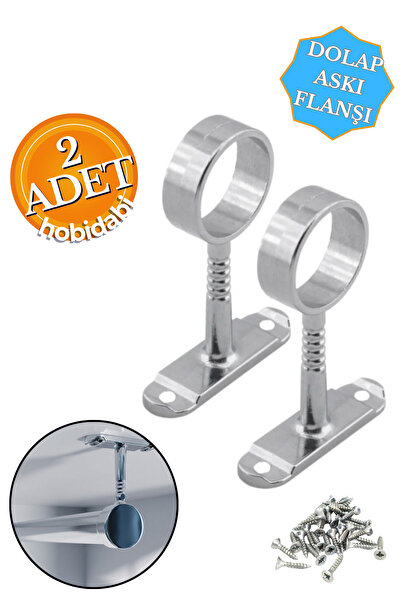 HOBİDABİ Mobilya Boru Askı Flanşı Krom Yuvarlak Dolap Elbise Gardırop Askılık Borusu Aparatı Elemanı (2 ADET)
