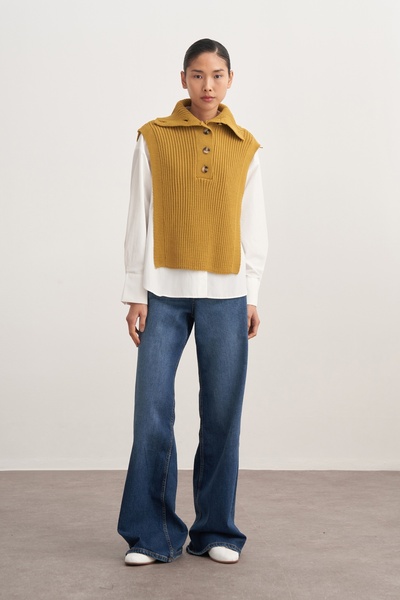 EBU Prive Women's Buttoned Knitwear Sweater Oil Green