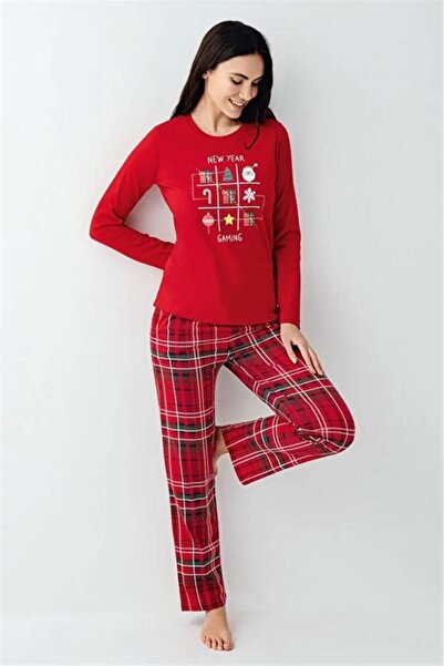 Arnetta 100% Cotton Plaid New Year Concept Pajama Set