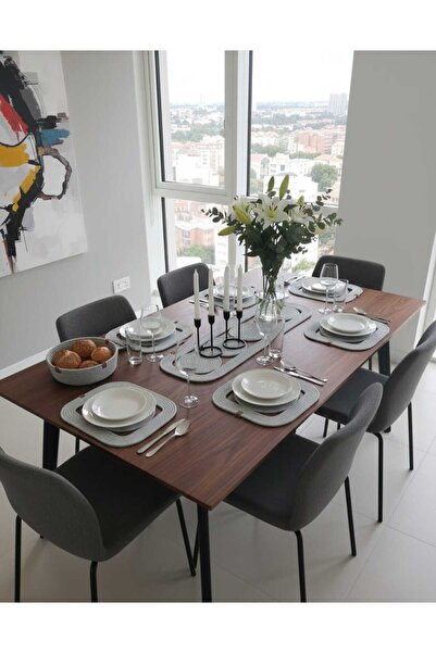 MTG JÜT TASARIM Açık Gri Kare Model Jüt Amerikan Servis Takımı – 8 Parça Supl...