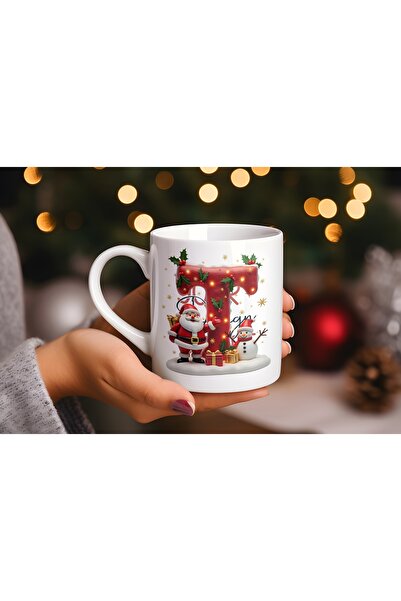 Beramussa T Initial Letter Christmas Mug – Christmas Themed Light-Up New Year Gift with Santa and Snowman