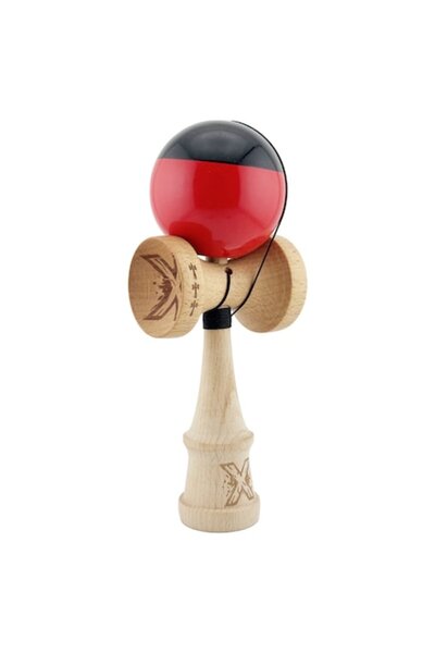 LEIBOO Kendama X Big Cups V2, Negru-Roșu, 18 cm, Rulment metalic, Coardă 55 cm