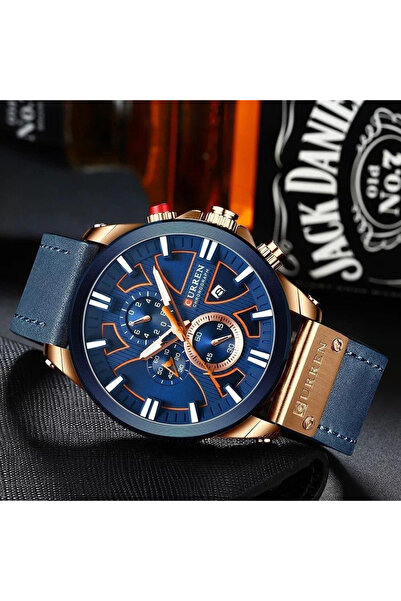 Curren Ceas bărbătesc 8346 – Cronograf sport, Quartz, Curea din piele, Rezistent la apă 3ATM, 49 mm