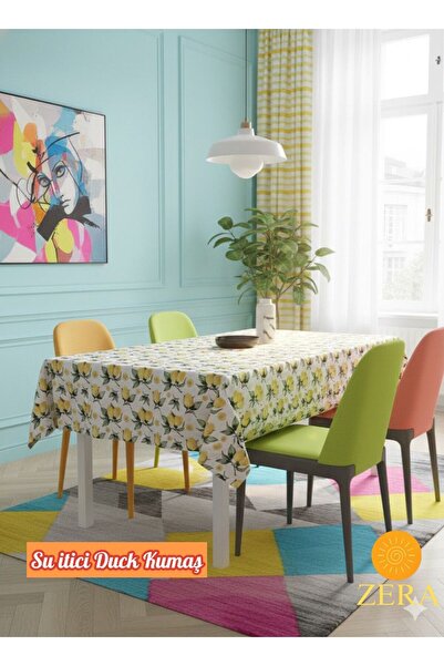 zera collection Modern Limon Desenli Masa örtüsü Duck Kumaş Panama Keteni Su ...