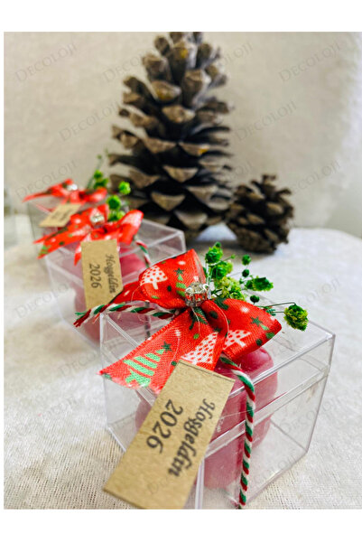 Decoloji Hoşgeldin 2026 Yeni Yıl Yılbaşı Hediyesi, Kırmızı Bubble Mum, 10 Adet