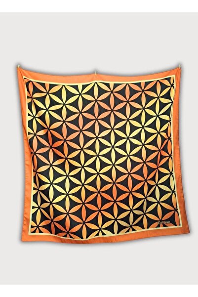 POZİTİF MRK Orange life blossom patterned twill satin neck bandana scarf