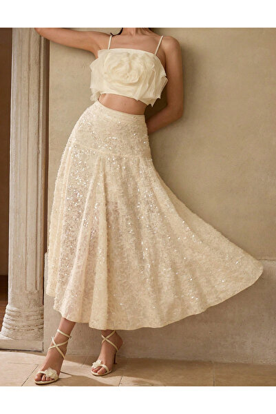 Sheya Fustă midi Shein MOTF, crem