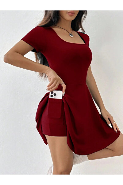 JE-TU Women's Trend U Neck Shorts Dress