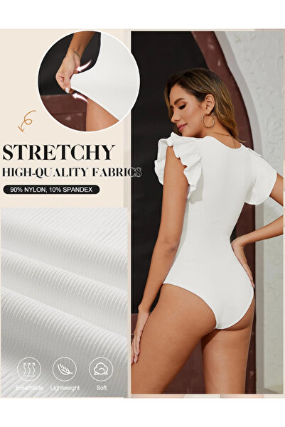 TUOPUDA Women's Ribbed Bodysuit - Waist Trainer, Tummy Control Corset, White, M