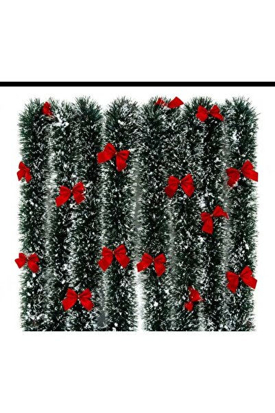 First Choice 1 8-meter Christmas tinsel with white tips, dark green real color with red bows