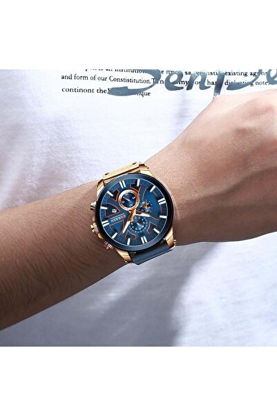 Curren Ceas bărbătesc 8346 – Cronograf sport, Quartz, Curea din piele, Rezistent la apă 3ATM, 49 mm