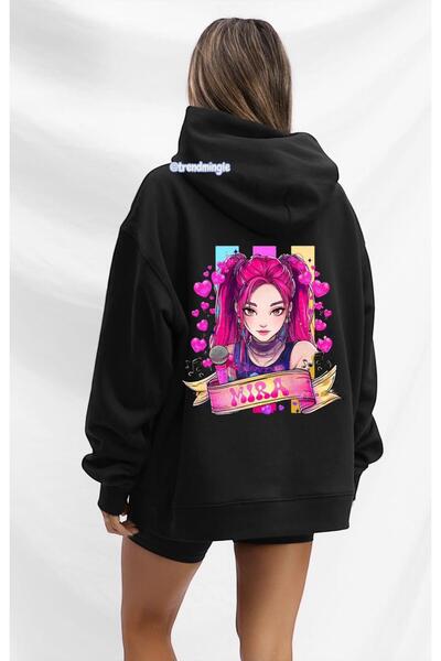 DEEFWEAR Hanorac negru Mira Demon Hunters în stil colorat cu imprimeu supradi...