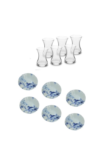 Paşabahçe Zuri Design Porcelain Plate Tea Set for 6 People