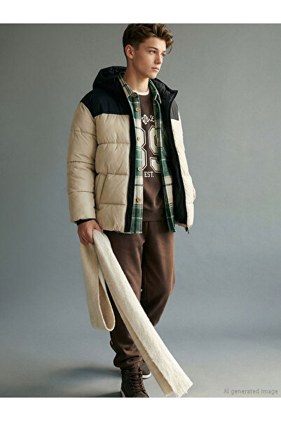 LC Waikiki Lcw Kids Khaki Hooded Boy's Puffer Coat